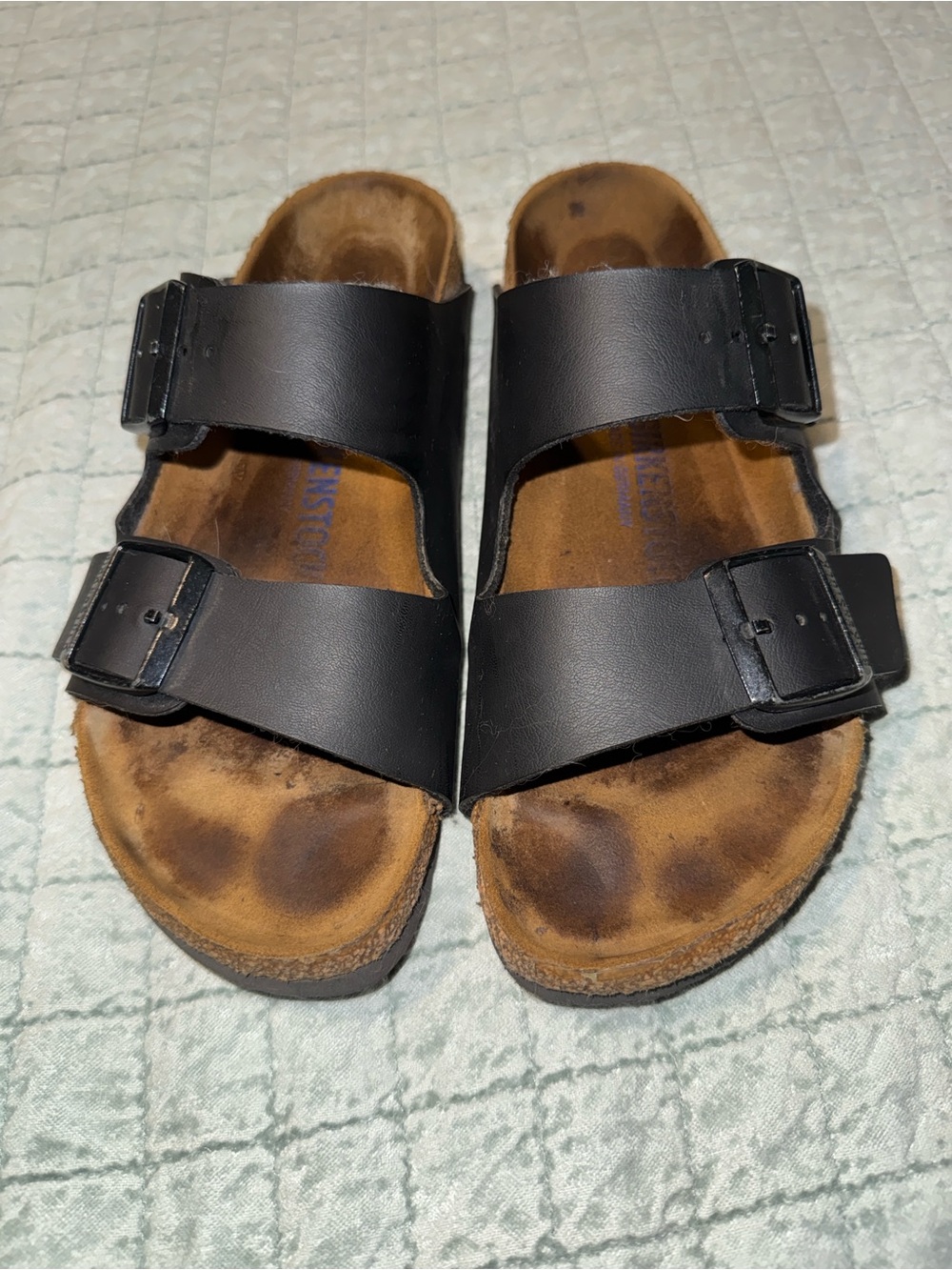 Birkenstock Black Birko Flor sz39 Double-Strap Buckle Slides